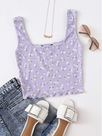 Lettuce Trim Floral Tank Top