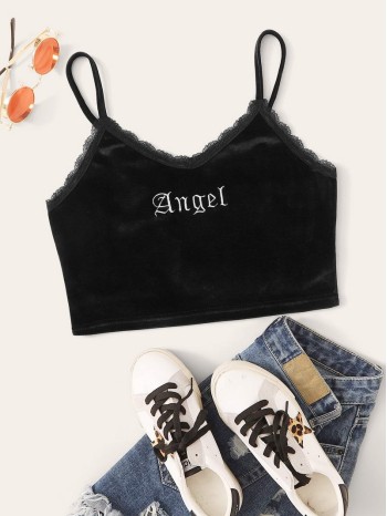 Angel Graphic Velvet Cropped Cami Top