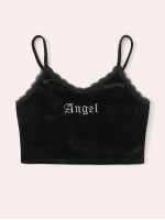 Angel Graphic Velvet Cropped Cami Top