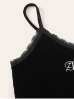 Angel Graphic Velvet Cropped Cami Top