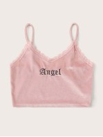 Angel Graphic Velvet Cropped Cami Top