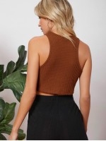 Solid Waffle Knit Crop Tank Top