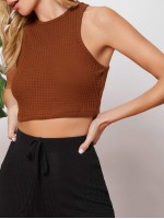 Solid Waffle Knit Crop Tank Top