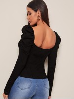 Sweetheart Neck Leg-of-mutton Sleeve Top