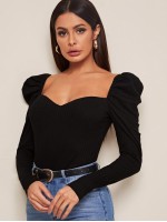 Sweetheart Neck Leg-of-mutton Sleeve Top