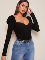 Sweetheart Neck Leg-of-mutton Sleeve Top