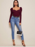 Sweetheart Neck Leg-of-mutton Sleeve Top