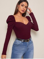 Sweetheart Neck Leg-of-mutton Sleeve Top