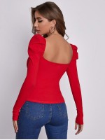 Sweetheart Neck Leg-of-mutton Sleeve Top