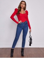 Sweetheart Neck Leg-of-mutton Sleeve Top