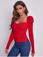 Sweetheart Neck Leg-of-mutton Sleeve Top