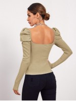 Sweetheart Neck Leg-of-mutton Sleeve Top