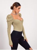 Sweetheart Neck Leg-of-mutton Sleeve Top