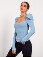 Sweetheart Neck Leg-of-mutton Sleeve Top