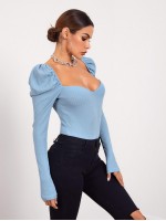 Sweetheart Neck Leg-of-mutton Sleeve Top