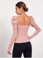 Sweetheart Neck Leg-of-mutton Sleeve Top