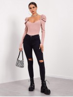 Sweetheart Neck Leg-of-mutton Sleeve Top