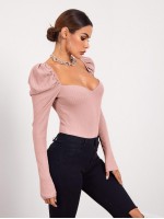 Sweetheart Neck Leg-of-mutton Sleeve Top