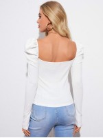 Sweetheart Neck Leg-of-mutton Sleeve Top