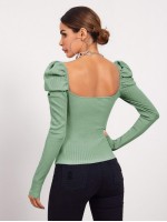 Sweetheart Neck Leg-of-mutton Sleeve Top