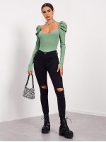 Sweetheart Neck Leg-of-mutton Sleeve Top