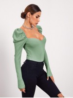 Sweetheart Neck Leg-of-mutton Sleeve Top