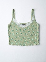 Ditsy Floral Lace Insert Lettuce Trim Cami Top