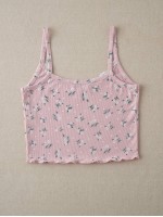 Floral Print Lace Insert Lettuce Trim Cami Top