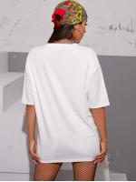 Chinese Character and Dragon Print Dropped Shoulder Tee