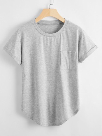 Solid Curved Hem Pocket Tee