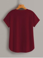 Solid Rolled Up Curved Hem Tee