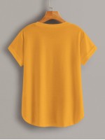 Solid Rolled Up Curved Hem Tee