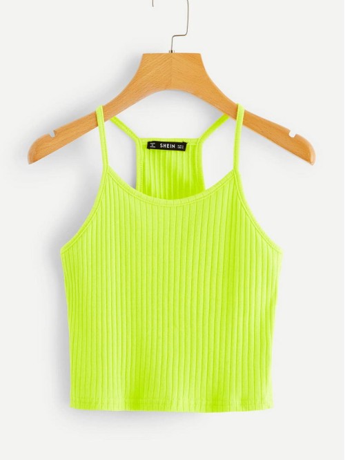 Neon Yellow Ribbed Cropped Cami Top