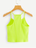 Neon Yellow Ribbed Cropped Cami Top