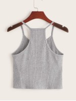 Ribbed Heathered Knit Cropped Cami Top