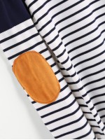 Striped Elbow Patch Curved Hem T-shirt