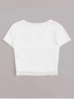 V-neck Lace Hem Rib-knit Tee