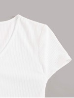 V-neck Lace Hem Rib-knit Tee