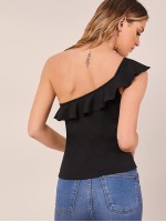 One Shoulder Ruffle Trim Top