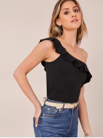 One Shoulder Ruffle Trim Top