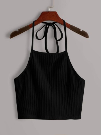 Tie Back Rib-knit Halter Top