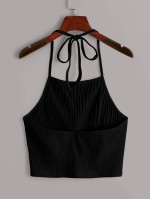 Tie Back Rib-knit Halter Top