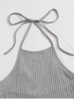 Tie Back Rib-knit Crop Halter Top