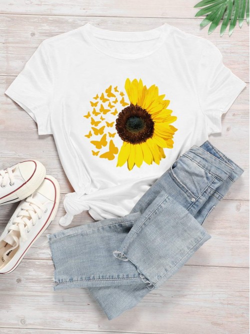 Sunflower & Butterfly Graphic Tee