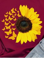 Sunflower And Butterfly Print Tee