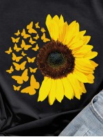 Sunflower And Butterfly Print Tee