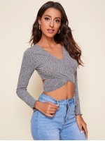 Crisscross Tie Back Rib-knit Crop Top