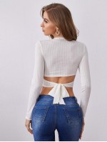 Crisscross Tie Back Rib-knit Crop Top