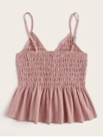 Solid Shirred Ruffle Hem Cami Top