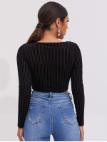 Lace Up Velvet Crop Top